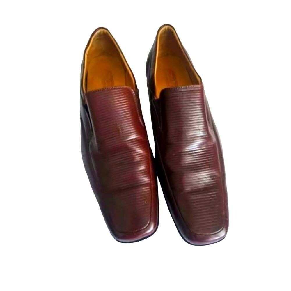 Fernandininy Classic Brown Leather with Ribbed‎ Detail Formal Dress Shoes US11.5